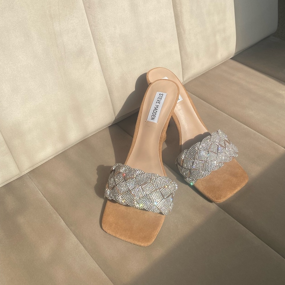 Steve Madden faux suede and rhinestone slip on heels size 9